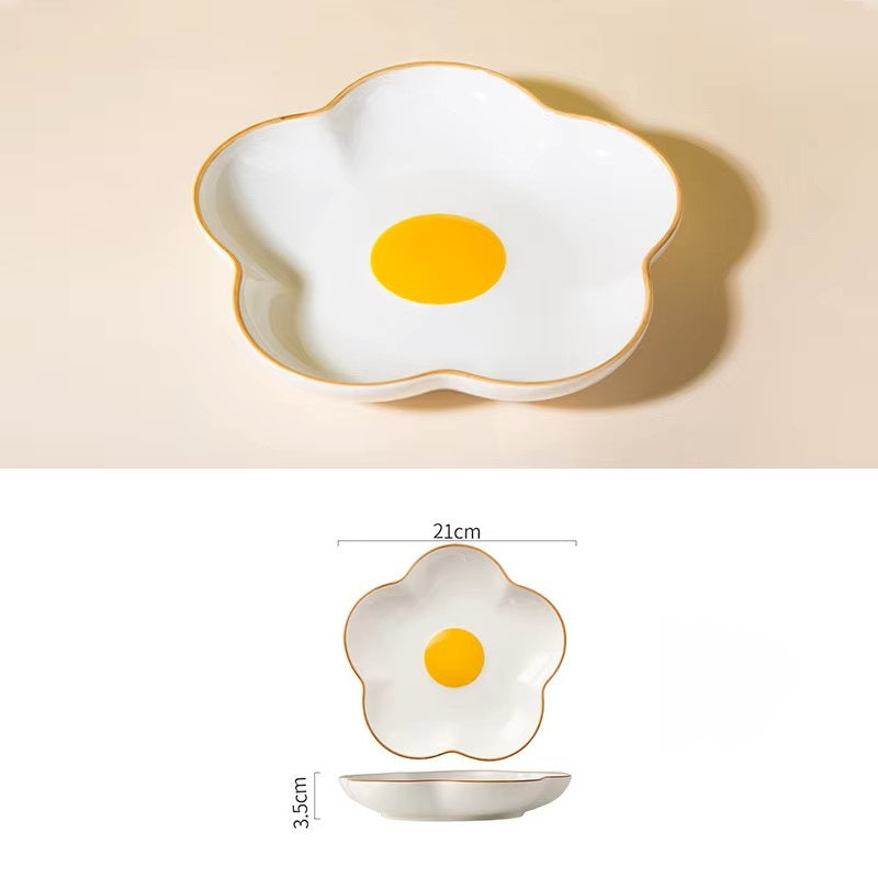 Korean Irregular Ceramic Bowl Gold-plated Egg Plate Cute Tableware Cooking Dishes Salad Pasta Plate Kitchen Utensils Porcelain