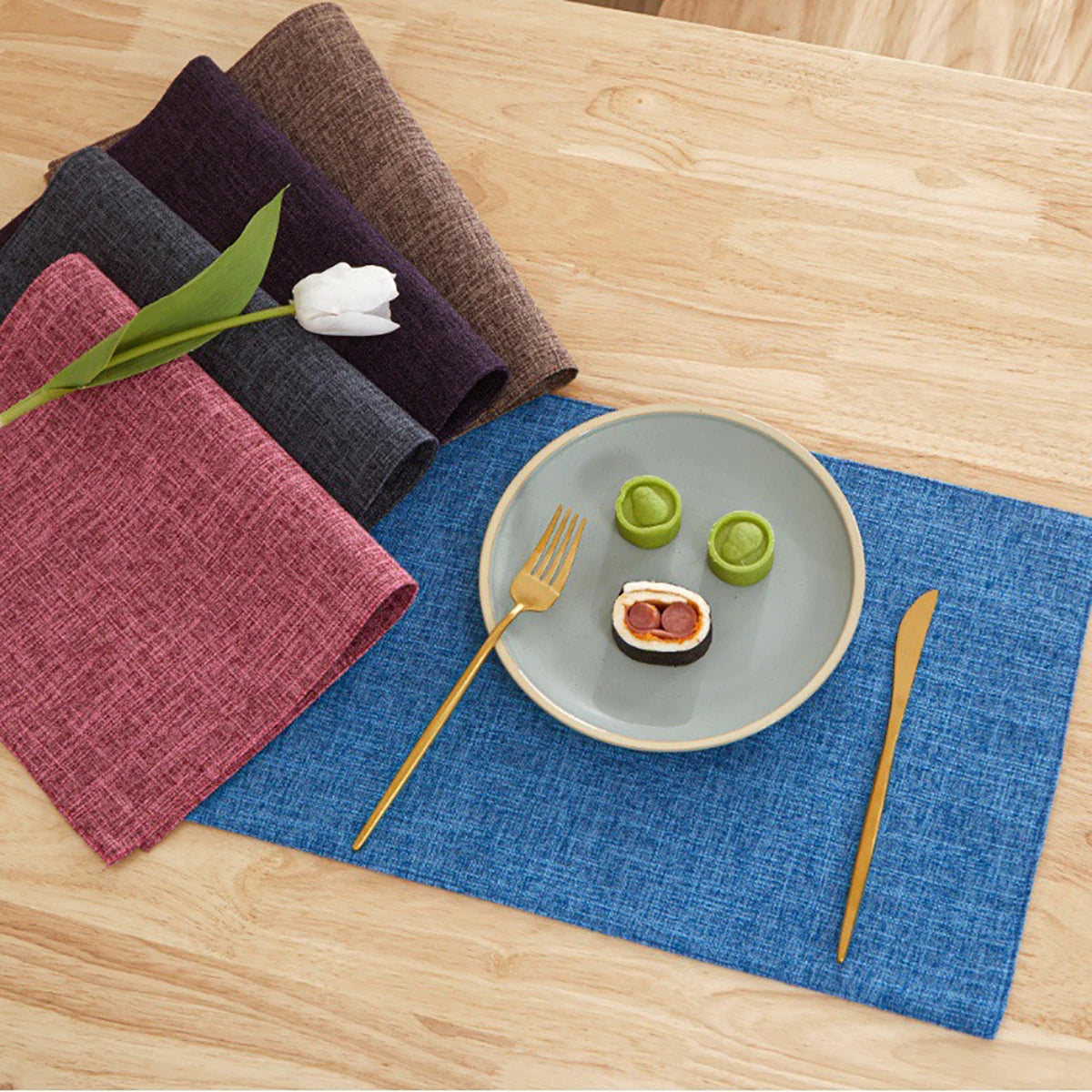 Rectangle Linen Solid Color Dining Table Mat