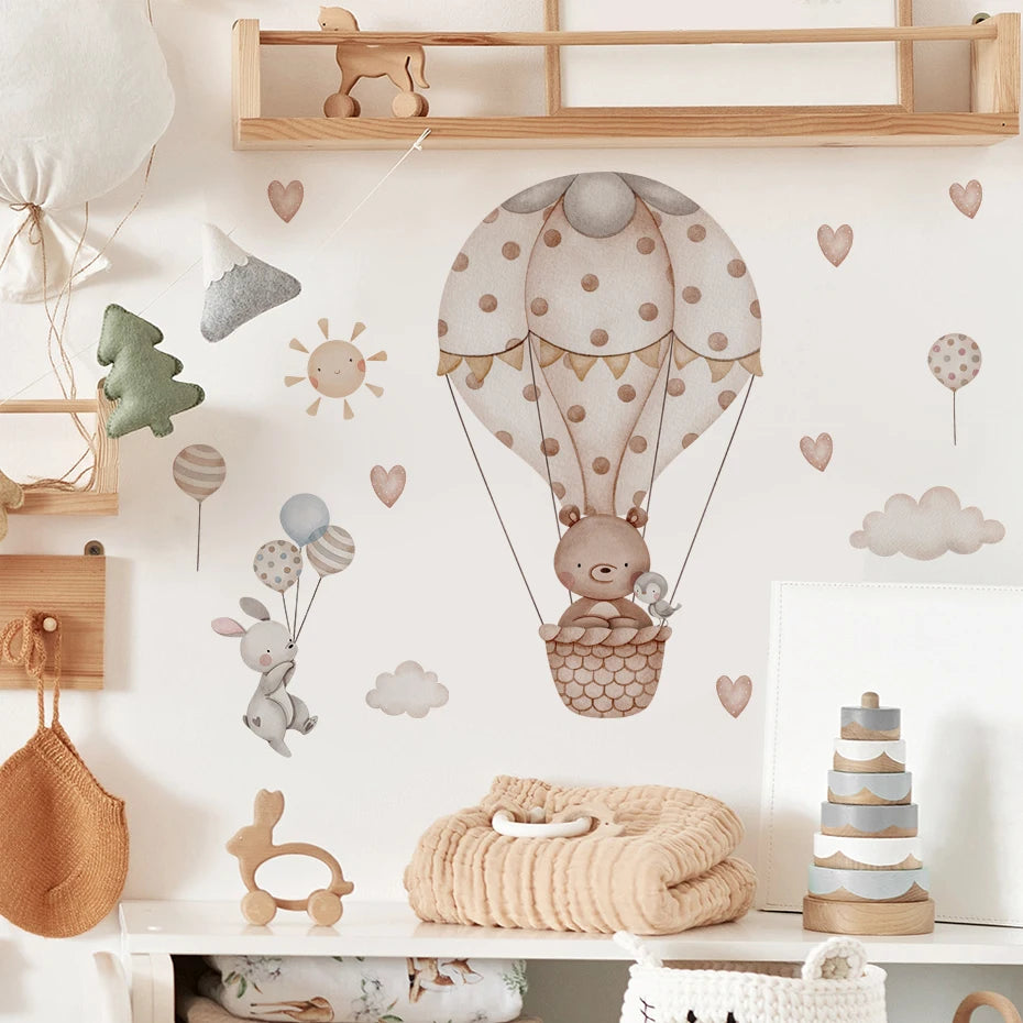 Cartoon Hot Air Balloon Animals Wall Stickers