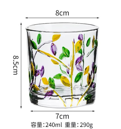 Ins浮雕畫樹枝玻璃雕花水杯