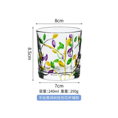 Ins浮雕畫樹枝玻璃雕花水杯