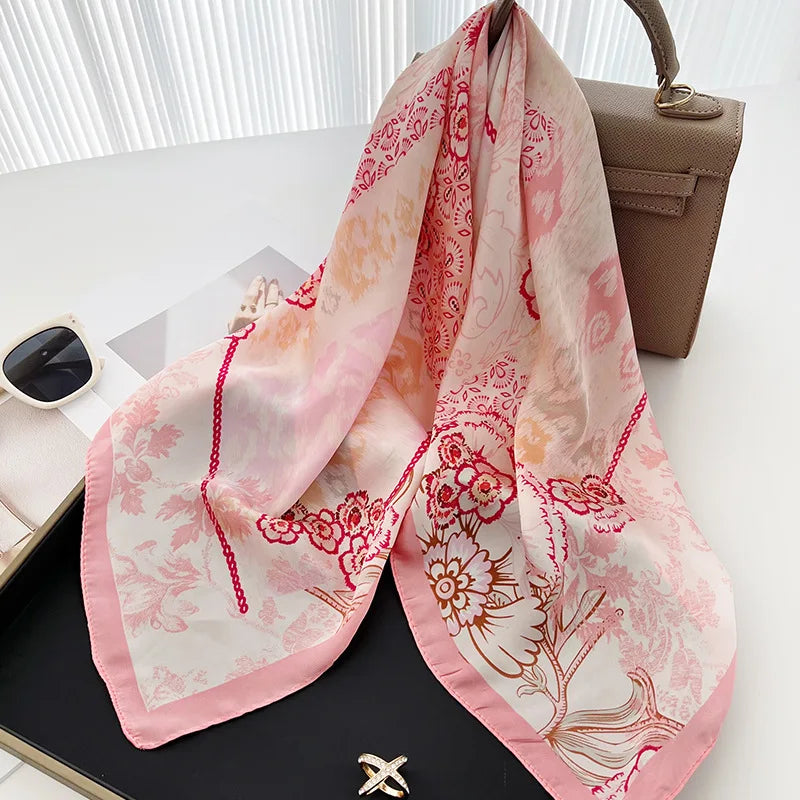 Luxury Flower Silk Square Scarf