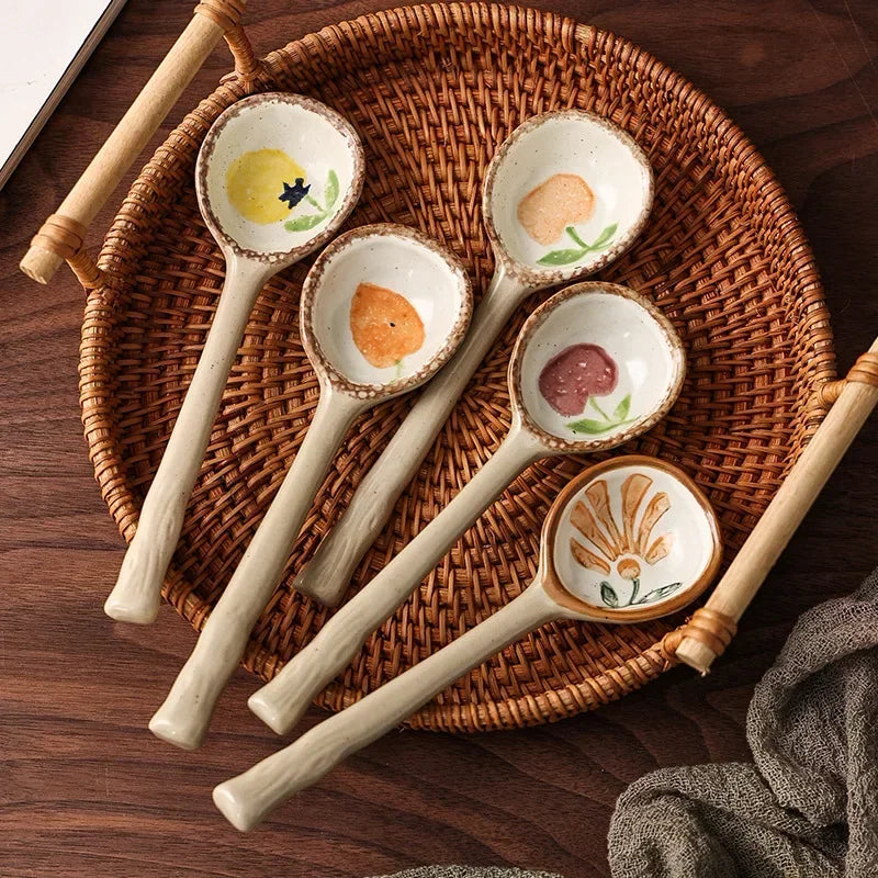 Japanese Style Stoneware Long Handle Spoons