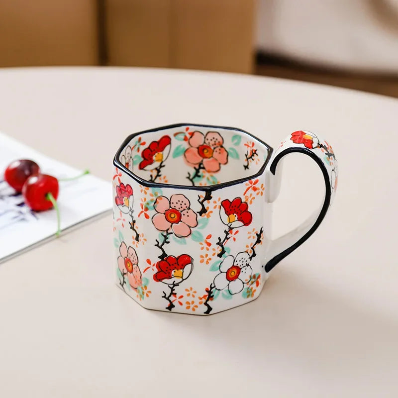 400ml Retro Flower Mug Ceramic Coffee Cup