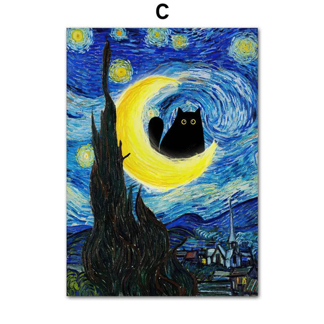 Art Matisse Monet Black Cat Van Gogh Sunflowers Canvas Painting Posters for Living Room Decor