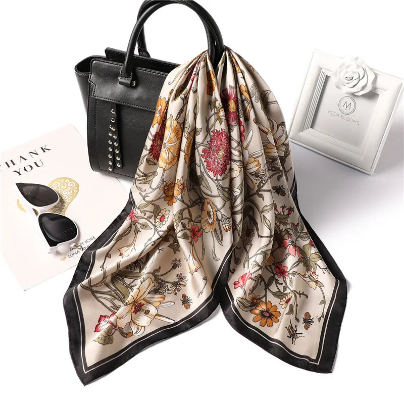 Fashion Silk Square Floral Printed Scarf