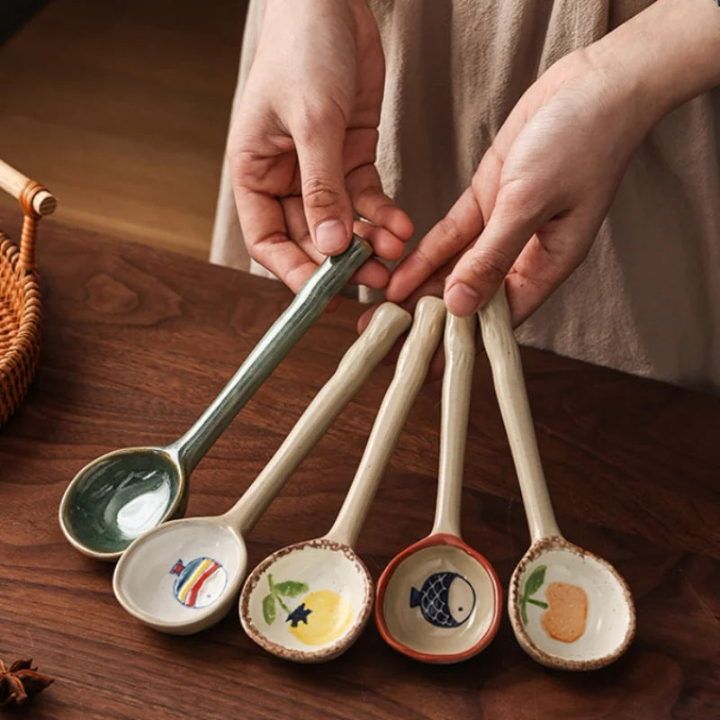 Japanese Style Stoneware Long Handle Spoons