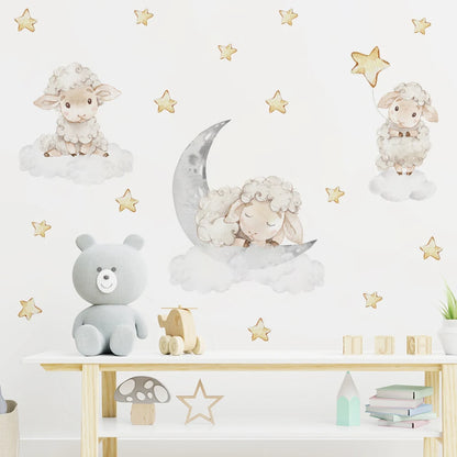 Cartoon Sheep Clouds Stars Moon Nursery Wall Decals Removable DIY Vinyl Wall Stickers Kids Baby Room Interior Home Decoration