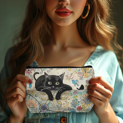 Retro Cat Pattern Zipper Makeup Pouch