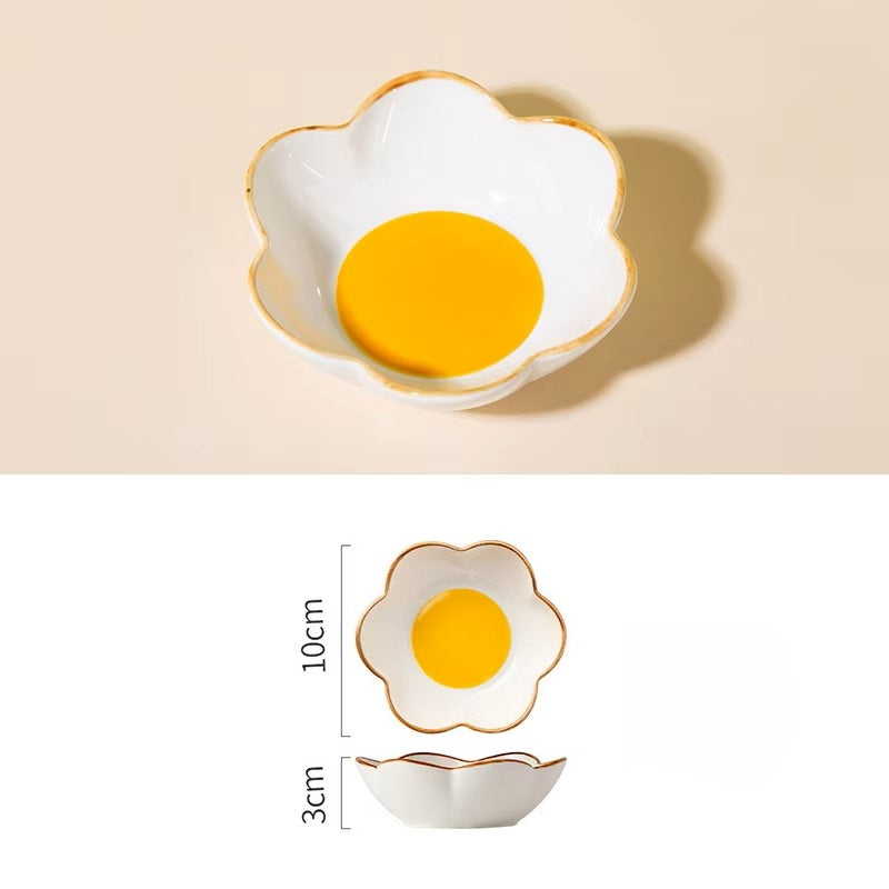 Korean Irregular Ceramic Bowl Gold-plated Egg Plate Cute Tableware Cooking Dishes Salad Pasta Plate Kitchen Utensils Porcelain