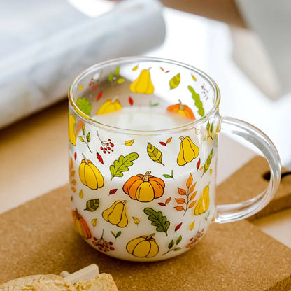 Heat-Resistant with Handle Pumpkin / Mushroom Pattern Glass Mug