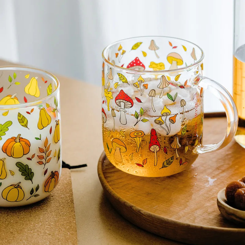 Heat-Resistant with Handle Pumpkin / Mushroom Pattern Glass Mug