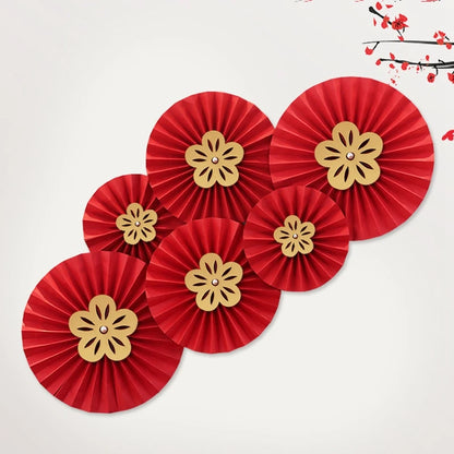 Chinese Style Lion Fan Decor Chinese New Year Decoration Background Wall Decor Hanging Flower Paper Craft Festival Supply