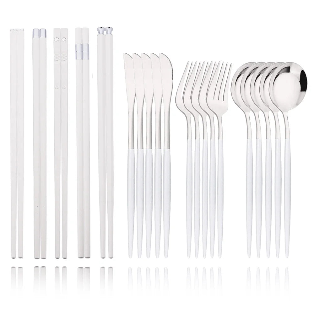 15-20Pcs Luxury Korean Stainless Steel Tableware Set