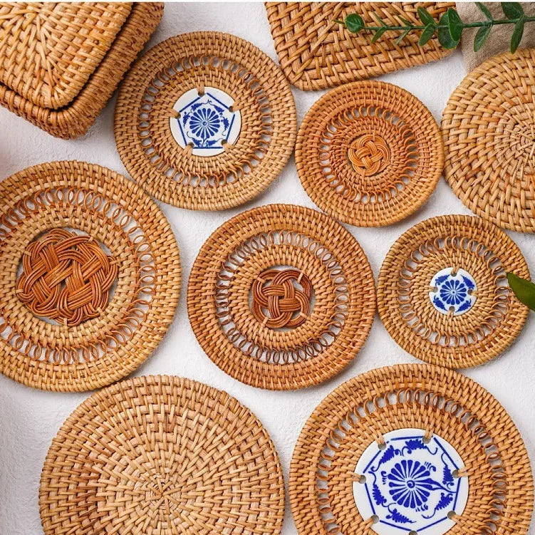 Vietnamese Autumn Rattan Woven Coasters