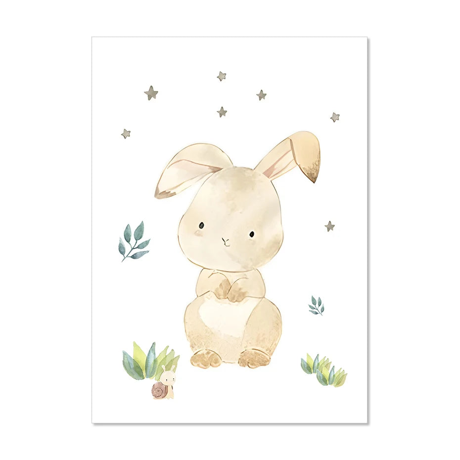 Boho Cartoon Animals Posters Nursery Canvas Painting