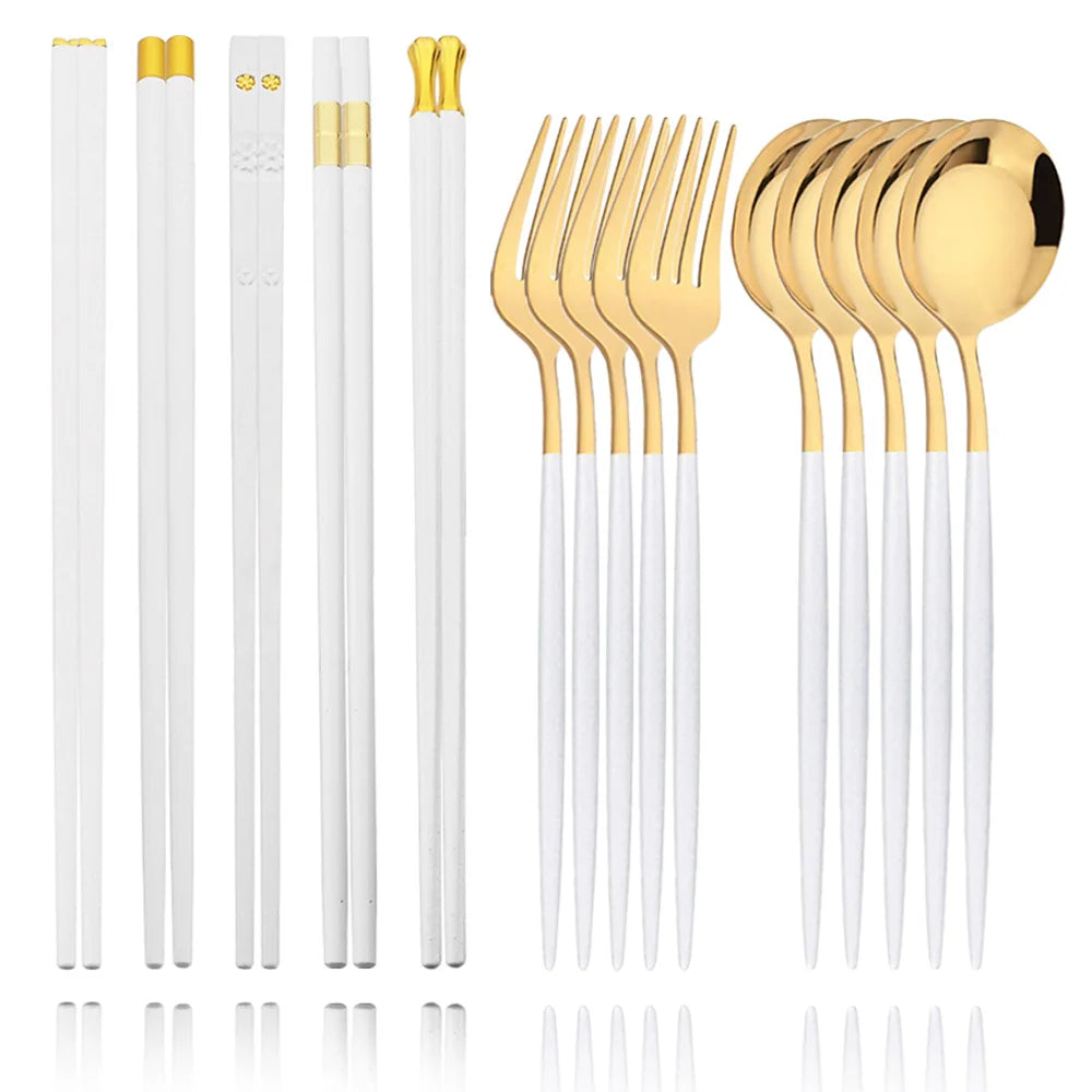 15-20Pcs Luxury Korean Stainless Steel Tableware Set