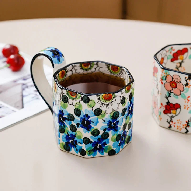 400ml Retro Flower Mug Ceramic Coffee Cup