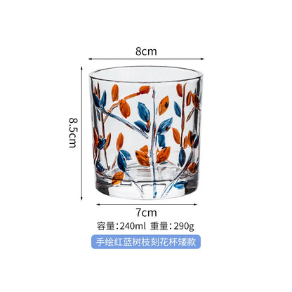 Ins浮雕畫樹枝玻璃雕花水杯