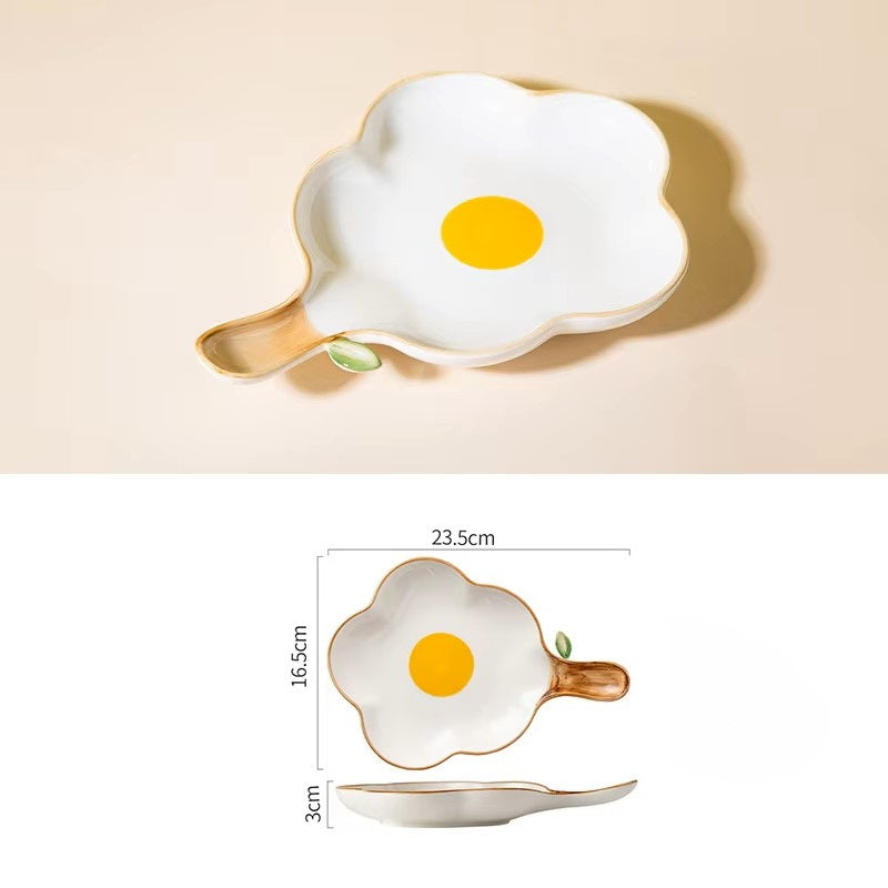 Korean Irregular Ceramic Bowl Gold-plated Egg Plate Cute Tableware Cooking Dishes Salad Pasta Plate Kitchen Utensils Porcelain