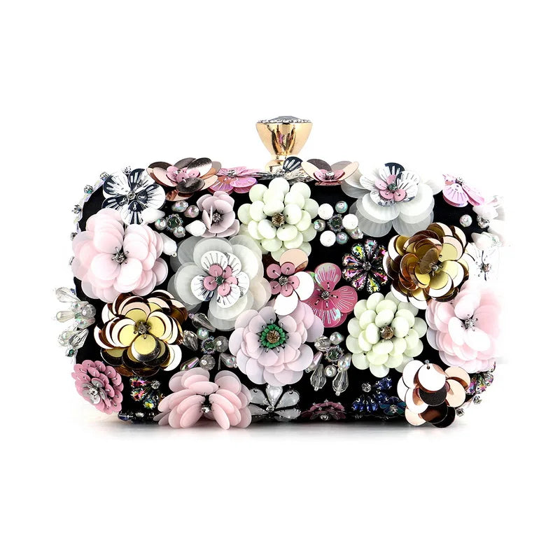 Luxury Flower Diamonds Embroidery Small Clutch