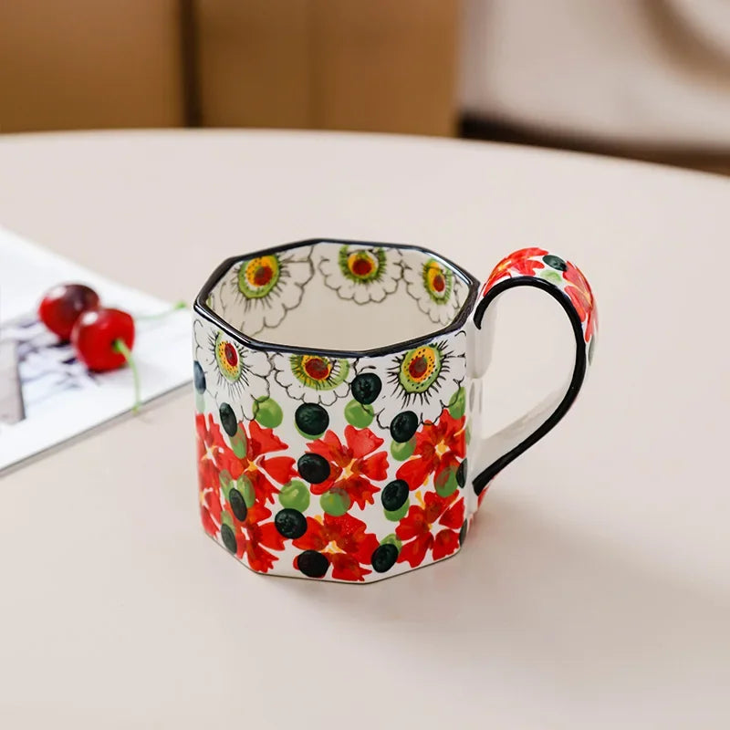 400ml Retro Flower Mug Ceramic Coffee Cup