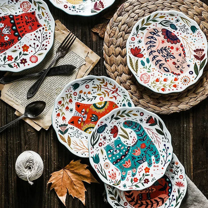 Ceramic Colorful Cat Dinner Plate