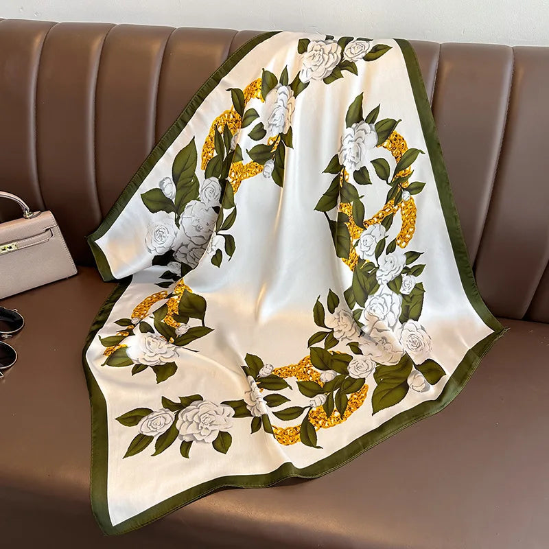 Luxury Flower Silk Square Scarf