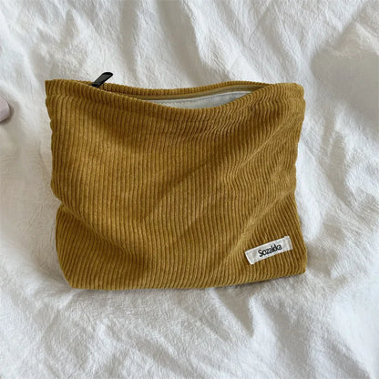 Corduroy Zipper Travel Cosmetic Bag