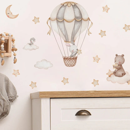 Cartoon Hot Air Balloon Animals Wall Stickers