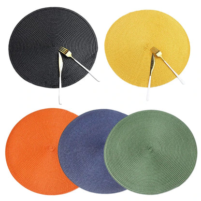 Anti-Skid Washable Cotton Woven Round Tableware Mat