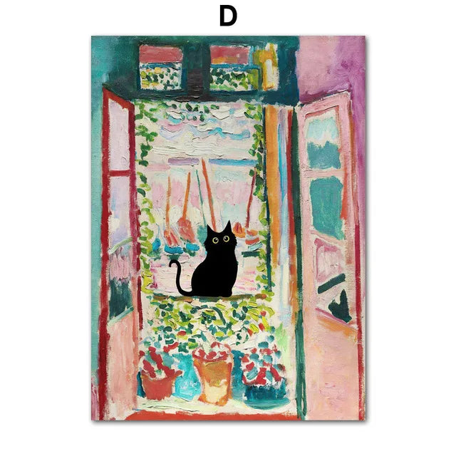 Art Matisse Monet Black Cat Van Gogh Sunflowers Canvas Painting Posters for Living Room Decor