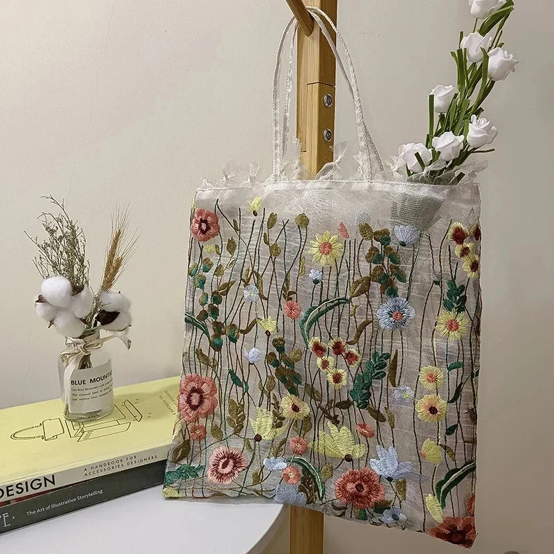 Embroidered Lace Flower Shoulder Bag