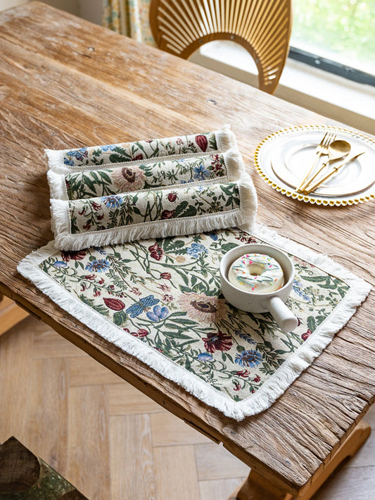 Tassel Square Floral Table Mat