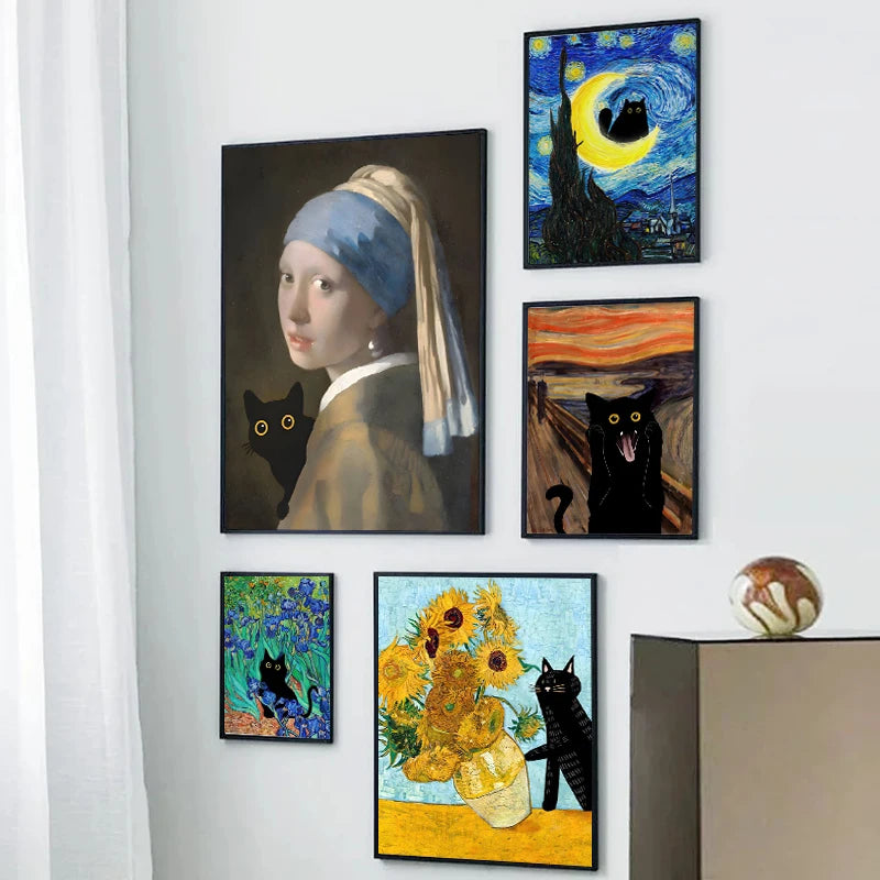 Art Matisse Monet Black Cat Van Gogh Sunflowers Canvas Painting Posters for Living Room Decor