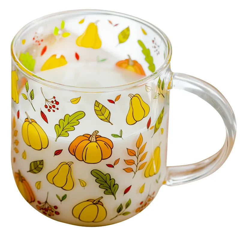 Heat-Resistant with Handle Pumpkin / Mushroom Pattern Glass Mug