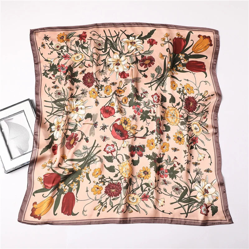 Fashion Silk Square Floral Printed Scarf