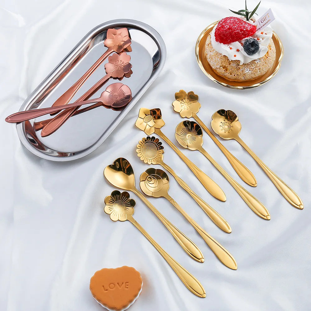 Elegant 8-Piece Stainless Steel Coffee Spoon Decoration Set