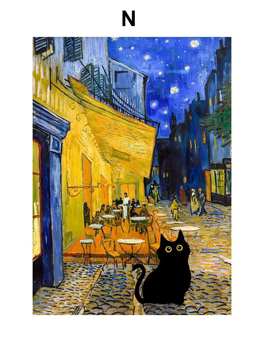 Art Matisse Monet Black Cat Van Gogh Sunflowers Canvas Painting Posters for Living Room Decor