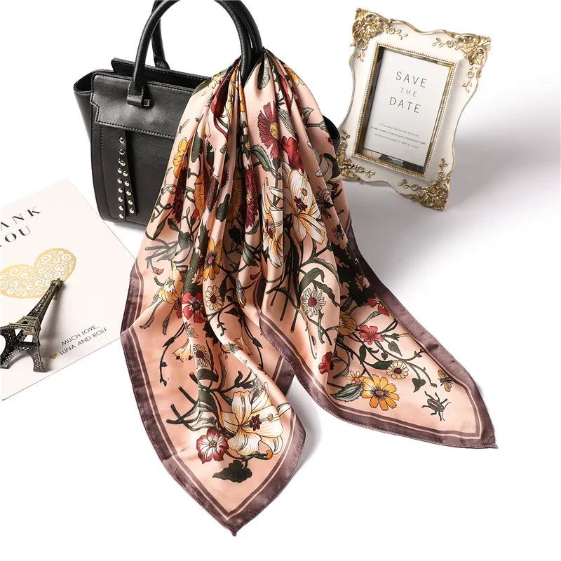 Fashion Silk Square Floral Printed Scarf