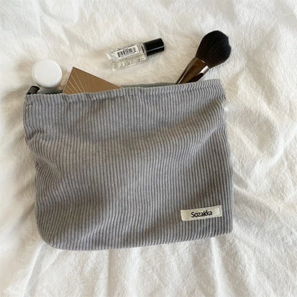 Corduroy Zipper Travel Cosmetic Bag