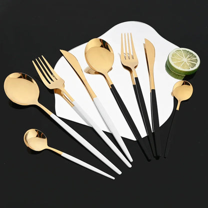 15-20Pcs Luxury Korean Stainless Steel Tableware Set