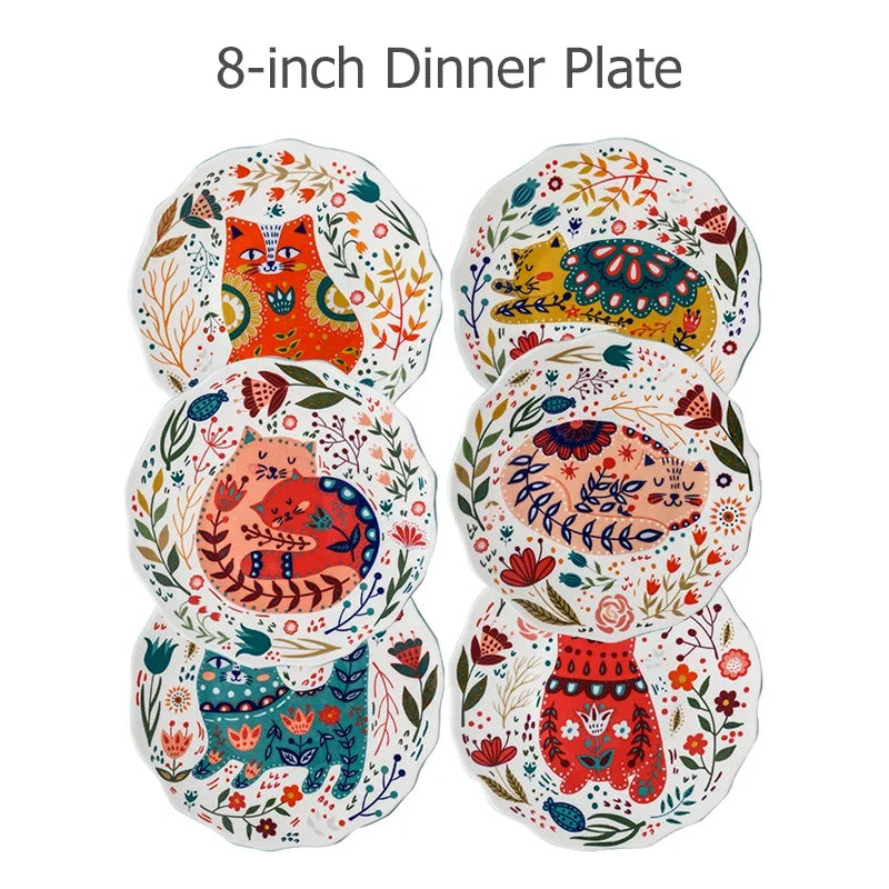 Ceramic Colorful Cat Dinner Plate