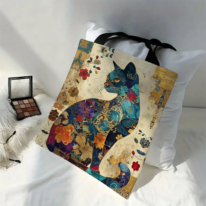 Floral Cat Pattern Canvas Tote Bag