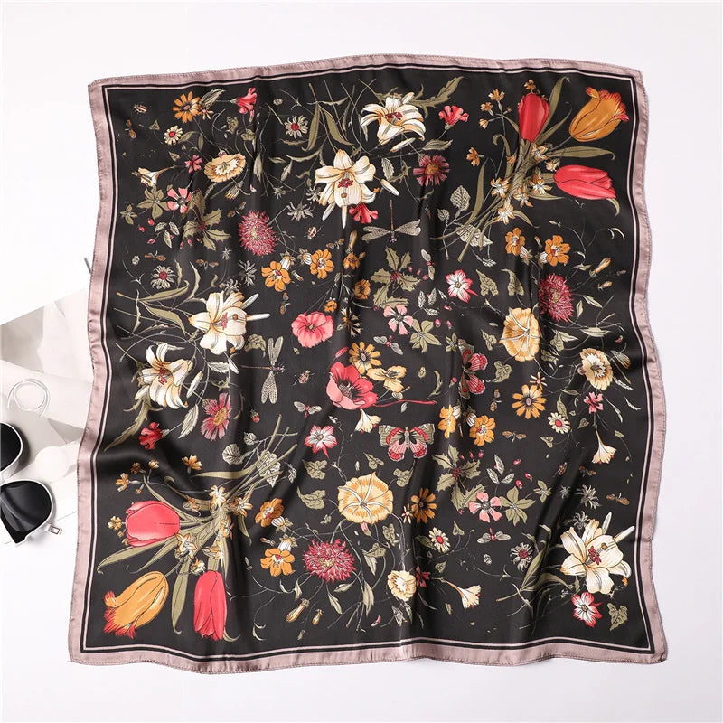 Fashion Silk Square Floral Printed Scarf