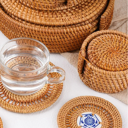 Vietnamese Autumn Rattan Woven Coasters