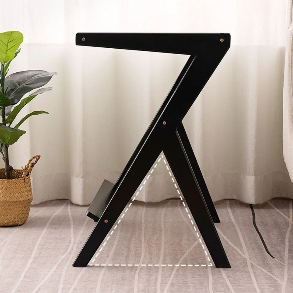 Japanese Style Bamboo Mobile Z Shape Side Table Cabinet With Tempered Glass Top