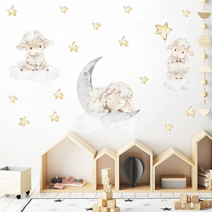 Cartoon Sheep Clouds Stars Moon Nursery Wall Decals Removable DIY Vinyl Wall Stickers Kids Baby Room Interior Home Decoration